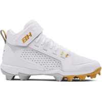 Under Armour Harper 6 Mid RM Jr. Baseball Cleat - Youth White / Halo Gray / Metallic Cristal Gold Afs / De 11C Regular