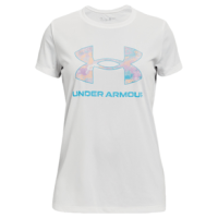 Under Armour Tech Solid Print Big Logo Shirt - Girls' White / Fresco Blue XL