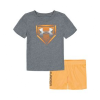 Under Armour Homeplate Tech Logo Graphic Tee & Short Set - Infant 12M Pitch Gray