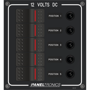 Paneltronics Waterproof Panel - DC 5-Position Illuminated Rocker Switch & Circuit Breaker