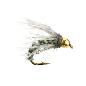 Wild Water Fly Fishing Green Tinsel Gold Ribbed Hare foots Ear Nymph with Tungsten Bead Head, Size 12, Qty. 6