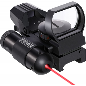 Pinty Red Dot Sight with Integrated Laser Sight, Reflex Sight Optics 4 Pattern Reticle, 2MOA Red & Green Dot 5 Brightness Levels with Laser, Red, Green