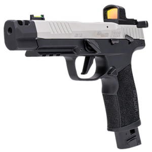 Sig Sauer P322 Compact Frame .22 LR, 20+1/25+1, 4" Black Steel Threaded w/Compensator Barrel, Two-Tone Clear Anodized Optic Ready/Serrated Slide + ROMEOZERO Elite Red Dot [MPN: 322CTCOMPRXZE]