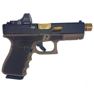 Glock 19 Gen 3 Custom "Threaded Gold Barrel Tarpon FDE Frame" Handgun 9mm Luger 15/rd Magazines (2) 4.6" Threaded with Burris Fast Fire II Red Dot Austria