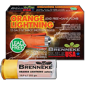 Brenneke Usa BRENNEKE ORANGE LIGHTNING 12GA, 2.75in. SABOT SLUG Shot, - 5 rounds [MPN: SL122OLN] - $21.39 at Firearms Depot 