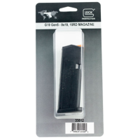Glock, OEM Magazine, 9MM, 15 Rounds, Fits GLOCK 19, Cardboard Style Packaging, Orange Follower, Gen5 - Black [MPN:33812]