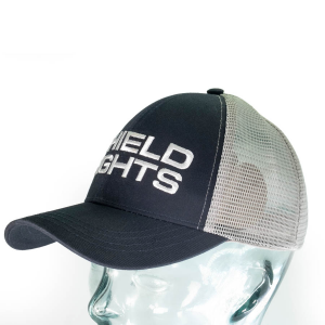 Navy Blue Tracker Hat with Shield Sights Text Logo