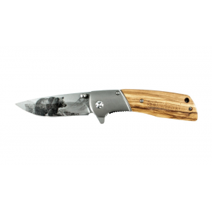BCA Bear Scene Titanium Coated Folding Wooden Handle Hunting Knife