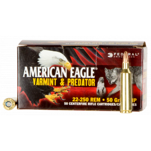 American Eagle Varmint & Predator 50 gr 22-250 Remington Rifle Ammo - 50 Round Box