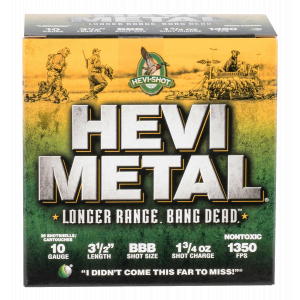HEVI-Metal Longer Range BBB 3-1/2" 10 Gauge Shotgun Ammo - 25 Round Box