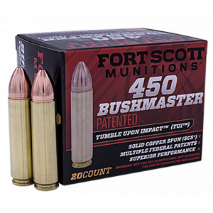 Tumble Upon Impact (TUI) Solid Copper Spun 250 gr 450 Bushmaster Rifle Ammo - 20 Round Box