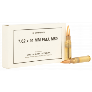 M80 Full Metal Jacket 147 gr 7.62x51mm NATO Rifle Ammo - 20 Round Box