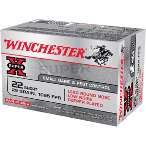 Super X Low Noise Copper Plated Lead Round Nose 29 gr 22 Short Rimfire Ammo - 50 Round Box