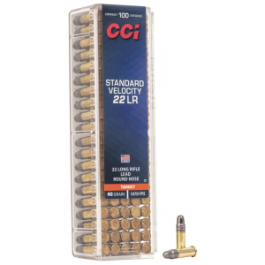 Standard Velocity Lead Round Nose 22 Long Rifle Rimfire Ammo - 100 Round Box