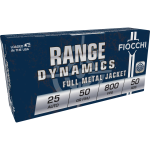 Range Dynamics Handgun, 25 Auto, 50 Grain, Full Metal Jacket, 800 fps