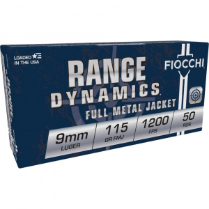 Fiocchi Pistol Shooting Dynamics Handgun Ammunition 9mm Luger 115 gr FMJ 1200 fps 1000/ct