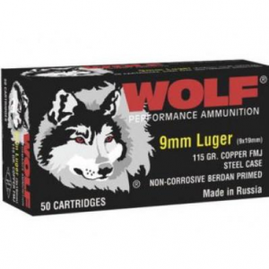 Wolf Polyformance Handgun Ammunition 9mm Luger 115 gr FMJ 1150 fps 500/box