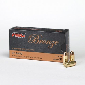 PMC Bronze Handgun Ammunition .32 ACP 71 gr FMJ 900 fps 50/box