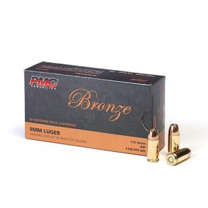 PMC Bronze Handgun Ammunition 9mm Luger 115 gr JHP 1160 fps 50/box