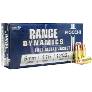 Fiocchi Range Dynamics Ammunition 9mm Luger 115gr FMJ 1200 fps 50/ct