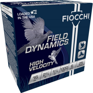 Fiocchi High-Velocity Hunting Load 16 ga 2 3/4" 3 1/8 dr 1 1/8 oz #6 1300 fps - 25/ct