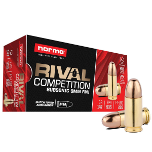 Norma Range & Training Subsonic Rifle Ammunition 9mm Luger 147gr FMJ 50/ct