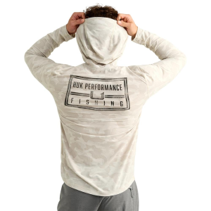 Huk Drift Performance Hoodie Long Sleeve Shirt Silver Birch Camo S