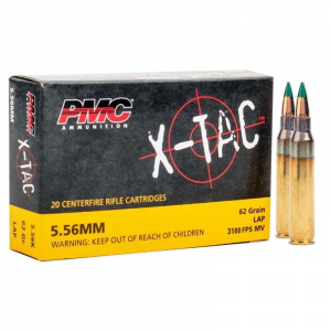 PMC X-Tac Rifle Ammunition 5.56 NATO 62 gr Green Tip 3100 fps  20/ct