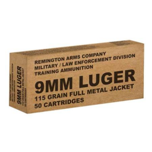 Remington Military/Law Enforcement Training Ammunition 9mm 115 gr FMJ 1145 fps 50/ct