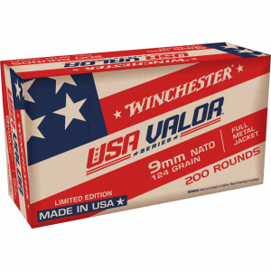 Winchester USA Valor NATO Handgun Ammunition 9mm Luger 124gr FMJ 1200 fps 200/ct