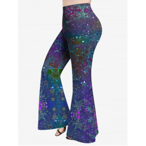 Plus Size Galaxy Star Heart Glitter Print Flare Pants