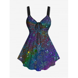 Plus Size Ruched Star Heart Glitter Print Cinched Tank Top