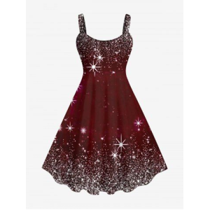 Plus Size Christmas Star Glitter Sparkling Sequin 3D Print Tank Party Dress