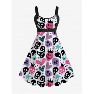 Plus Size Crown Skull Ghost Star Heart Print Tank Dress