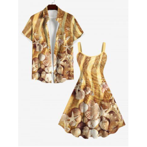 Beach Shell Starfish Conch Glitter 3D Print Plus Size Matching Hawaii Beach Outfit for Couples
