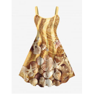 Hawaii Plus Size Beach Shell Starfish Conch Glitter 3D Print Tank Dress