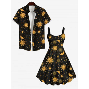 Sun Moon Stars Galaxy Print Plus Size Matching Set For Couples