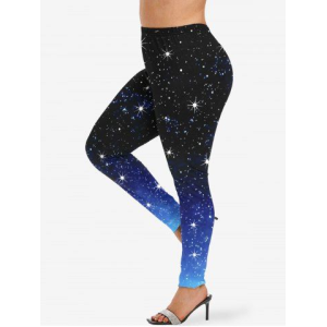 Plus Size Galaxy Star Ombre Glitter 3D Print Leggings