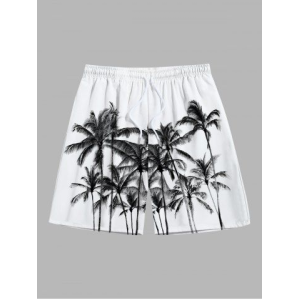 Men's Ink Painting Coconut Tree Print Pocket Hawaii Beach Shorts