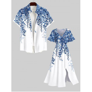 Art Leaf Wicker Plant Print Plus Size Matching Hawaii Beach Outfit For Couples