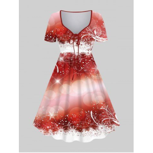Plus Size Christmas Star Snowflake Ombre Bubble Colorblock Glitter 3D Print Cinched Party Dress