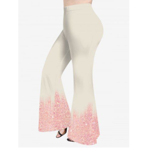 Plus Size Christmas Colorblock Glitter Sparkling Sequin 3D Print Flare Disco Pants