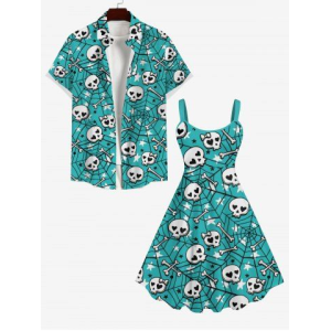 Halloween Costume Skulls Bone Stars Spider Web Print Plus Size Matching Set For Couples