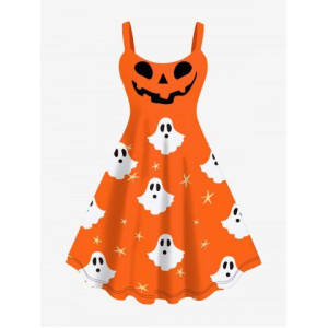 Plus Size Halloween Smile Ghost Star Print Tank Dress