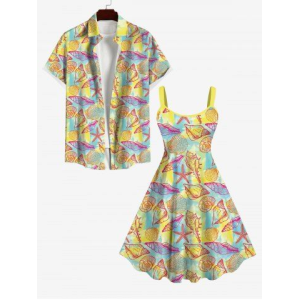 Shell Conch Starfish Colorblock Print Plus Size Matching Hawaii Beach Outfit for Couples