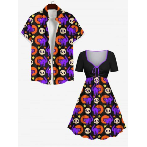 Halloween Costume Cute Skull Cat Moon Star Print Plus Size Matching Outfit For Couples
