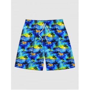 Men's Coconut Tree Sea Sun Print Hawaii Beach Shorts